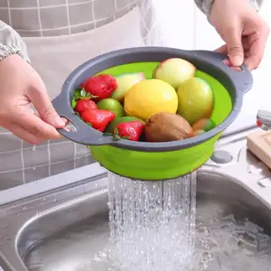 可折叠圆形过滤器可折叠漏勺套装硅胶漏勺水果蔬菜洗涤过滤篮过滤器