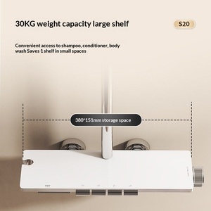 R&T S20 - Barra Deslizante de Pared para Ducha Cromada con Teclado Tipo Piano, Cuatro Salidas de Agua y Mesa de Almacenamiento de Vidrio Templado - Product Image 4