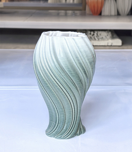 Recién llegado, degradado jarrón de cerámica verde/azul/<span class=keywords><strong>Rosa</strong></span> impreso en 3D con textura ondulada para decoración de interiores del hogar, jarrón de sirena - Product Image 1