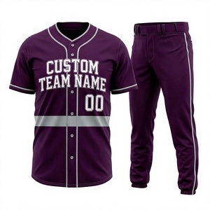 Ensemble d'uniformes de baseball personnalisés, maillot et pantalon en polyester violet, pour hommes adultes, nom et numéro de l'équipe 00, vêtements de sport respirants - Product Image 1