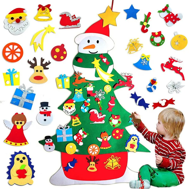 子供のためのDiyフェルトクリスマスツリー装飾品付きクリスマスツリー子供のためのドアフェルトクリスマスツリー