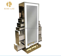 Mobilier de salon de coiffure moderne et luxueux à double face avec miroir et éclairage LED