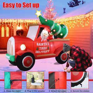 Camion gonflable de Noël rouge de 7 pieds, résistant aux intempéries, avec Père Noël livrant un sapin de Noël, décorations de fête illuminées par LED - Product Image 5