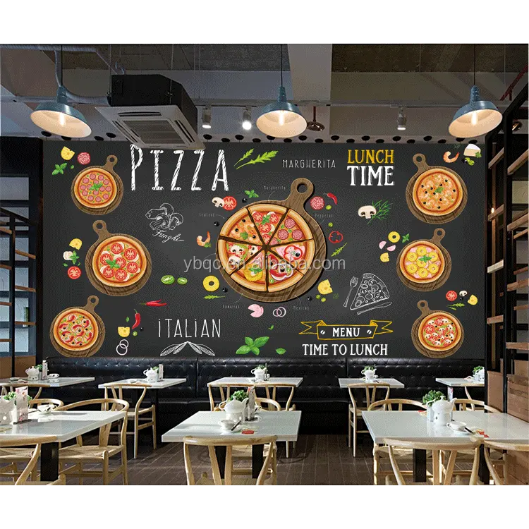 Pizza Shop Hand Painted Cafe Dessert Shop Western Restaurant Wall Mural Paper