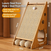 Griffoir pour chat en sisal en forme de L avec maisonnette cachette, jouet interactif avec balle, meuble griffoir en bois pour chat d'intérieur