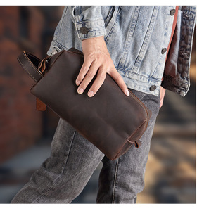 Genuine Leather Zipper Men Dopp Kit Dad Fathers Day <strong>Groomsmen</strong> <strong>Gifts</strong> Durable Large Capacity Vintage Personalized Toiletry <strong>Bag</strong> - Product Image 2