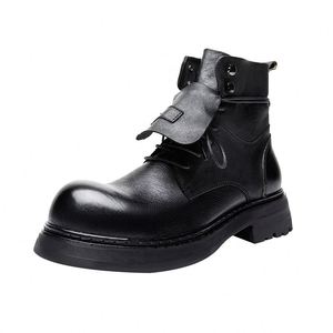 Botas de Cuero de Estilo Italiano Retro Casual, Talla Grande, con Cordones, Punta Redonda, Antideslizantes, que Aumentan la Altura, Botas de Otoño - Product Image 6