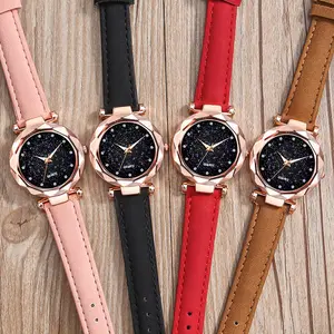 中国廉价工厂红色石英皮革女士石英批发散装豪华手表在线转售经销商