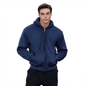 Sweat-shirt à capuche zippé en molleton bleu marine pour homme, coupe classique, couleur unie, idéal pour l'automne - Product Image 2