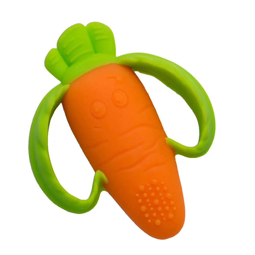 2023 Food Grade Carrot Silicone Hold Handles Soft Textured Teether For Sensory Relief Baby Teething Toys