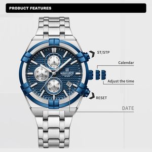 Montre à quartz pour homme de marque 8042, bracelet en acier inoxydable de haute qualité, verre Hardlex, cadran de 43 mm, date automatique, étanche, faible coût - Product Image 3