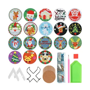 Round Acrylic Cork Bottom Animal Christmas 18 Pieces Diy Handmade Wood Coasters Diamond Painting Coasters Kit