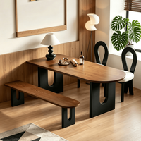 Table de salle à manger de style rétro français, îlot ovale, plateau noir, mobilier pour petit appartement