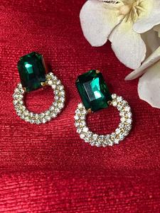 Women's High Quality Handmade Modern Style Green Diamond Stone Statement Stud <b>Earrings</b> Gold Plated for Weddings & Formal Events - Product Image 3