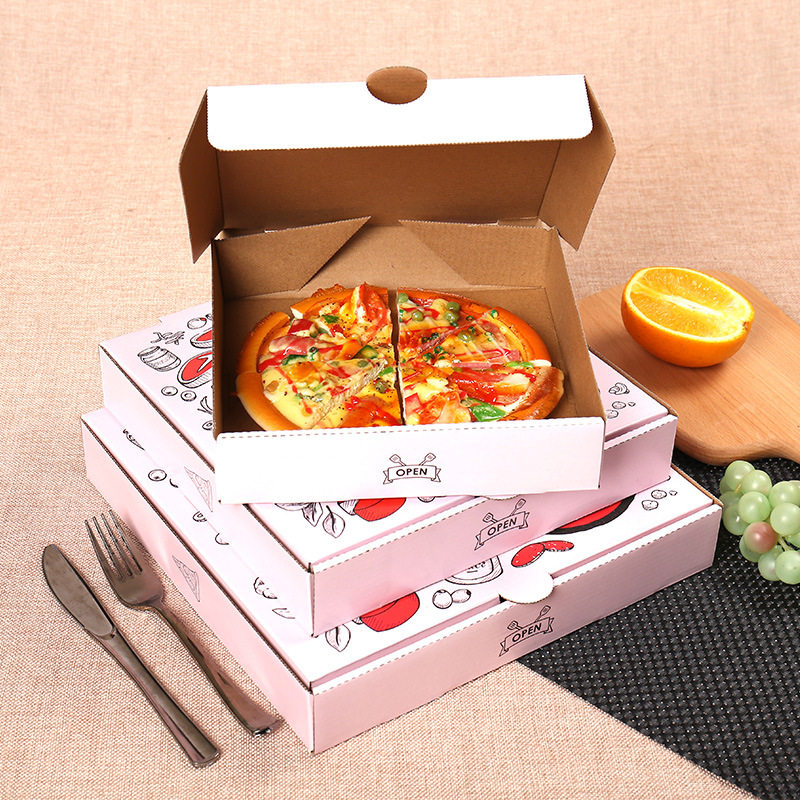 Caja de pizza personalizada Cajas de pizza blancas prácticas de alta calidad con portador de logotipo para paquetes de pizza Embalaje de diseño coloreado