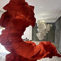 Sculpture en papier décoratif rouge suspendus grands lustres d'art projet Hall plafond moderne suspension à LED