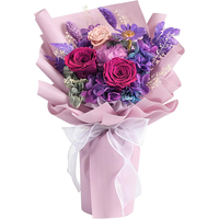 Vente chaude Belle Longue Durée Violet Eternelle Rose Bouquet Cadeau Saint Valentin Préservé Rose Fleur Bouquet de Roses