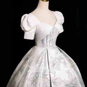 Evening Gown Sweetheart Neckline Floral Print Empire Waist Tulle Skirt Student Formal Dress Coming Of Age Ceremony Host Wear - Product Image 2