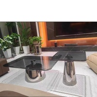 Table basse en verre de luxe de style moderne avec base en acier inoxydable ensemble de table centrale carrée pour meubles de salon et de maison