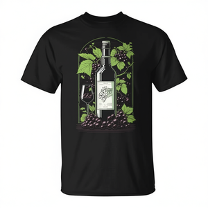 T-shirt Wine And Grapes in cotone nero unisex per adulti taglia media - Product Image 2