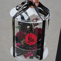 Boîte à roses éternelles en acrylique transparent avec nœud en satin, fleurs durables 3-5 ans, cadeau de remise de diplôme ou de Saint-Valentin