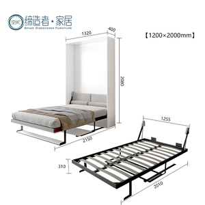 Design moderno Doppia Full Size pieghevole letto In Murphy parete letto mobile girevole unità con scrivania di studio e libreria per Hotel - Product Image 6