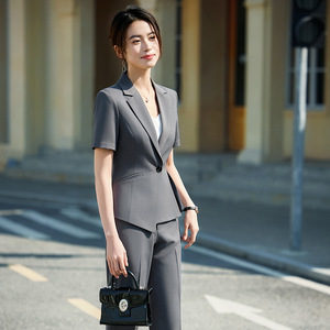 Women's <b>Black</b> Suit Set Short Sleeve Summer Formal Wear Breathable Polyester Fabric Office <b>Work</b> Uniform - Product Image 2