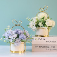 Plantes à fleurs artificielles vertes, Pot en céramique pour décoration de salon maison avec fleurs