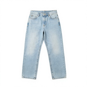 Jean en denim bleu de haute qualité, coupe décontractée, jambe large, style streetwear américain, délavage clair, coton et élasthanne pour homme - Product Image 2