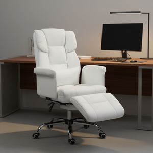 Silla de Oficina Ejecutiva Ergonómica Giratoria con Reposapiés, Soporte Lumbar, Cuero PU Blanco, Silla de Escritorio Reclinable - Product Image 2