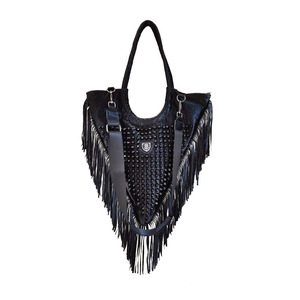 Bolso de Hombro Tipo Hobo de Lujo para Mujer, en PU Negro, con Borlas, Estilo Shopper, Triangular, con Cierre de Cremallera, Correa de Cadena, Capacidad de 2L - Product Image 1