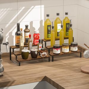 Iron And Wood Combination Shelving <b>Unit</b> 6 Tier Brown Standing Type Durable <b>Storage</b> Rack <b>For</b> <b>Kitchen</b> Cosmetic Display - Product Image 2