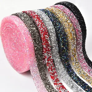 1.5cm Hot Fix Resin Rhinestone Trim Iron on Strass Crystal Strip Ribbon Banding Tape for Wedding Dress Clothes Craft