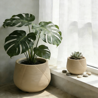 Set Pot Tanaman Beton Bergaris Minimalis Modern Ramah Lingkungan untuk Dekorasi Taman Dalam dan Luar Ruangan