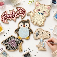 Kit de sous-verres en bois à peinture diamantée 5D motif chat mignon, mosaïque de strass, pour décoration de table et artisanat, cadeau pour enfants et adultes