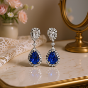 Orecchini Pendenti da Donna Blu Reale con Zirconi CZ, Gioielli alla Moda con Pietre Blu Zaffiro per Ufficio, Uso Quotidiano, Feste e Serate Eleganti - Product Image 2