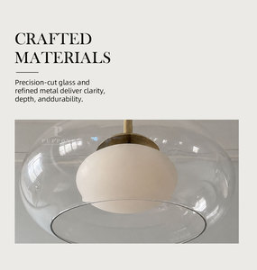 Lampe suspendue simple à double couche en verre, diffuseur en albâtre, chaîne en laiton, pour îlot de cuisine, décoration intérieure de la maison - Product Image 6