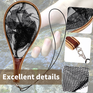 プロ仕様の木製ハンドル付き釣り用ランディングネット、渓流フライフィッシングネット - Product Image 4