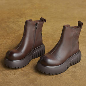 Botines de Plataforma para Mujer, Todas las Temporadas, Nuevos, Hechos a Mano, de Cuero Genuino, Estilo Inglés, con Cordones, Punta Ancha, para Caminar Saludablemente - Product Image 5