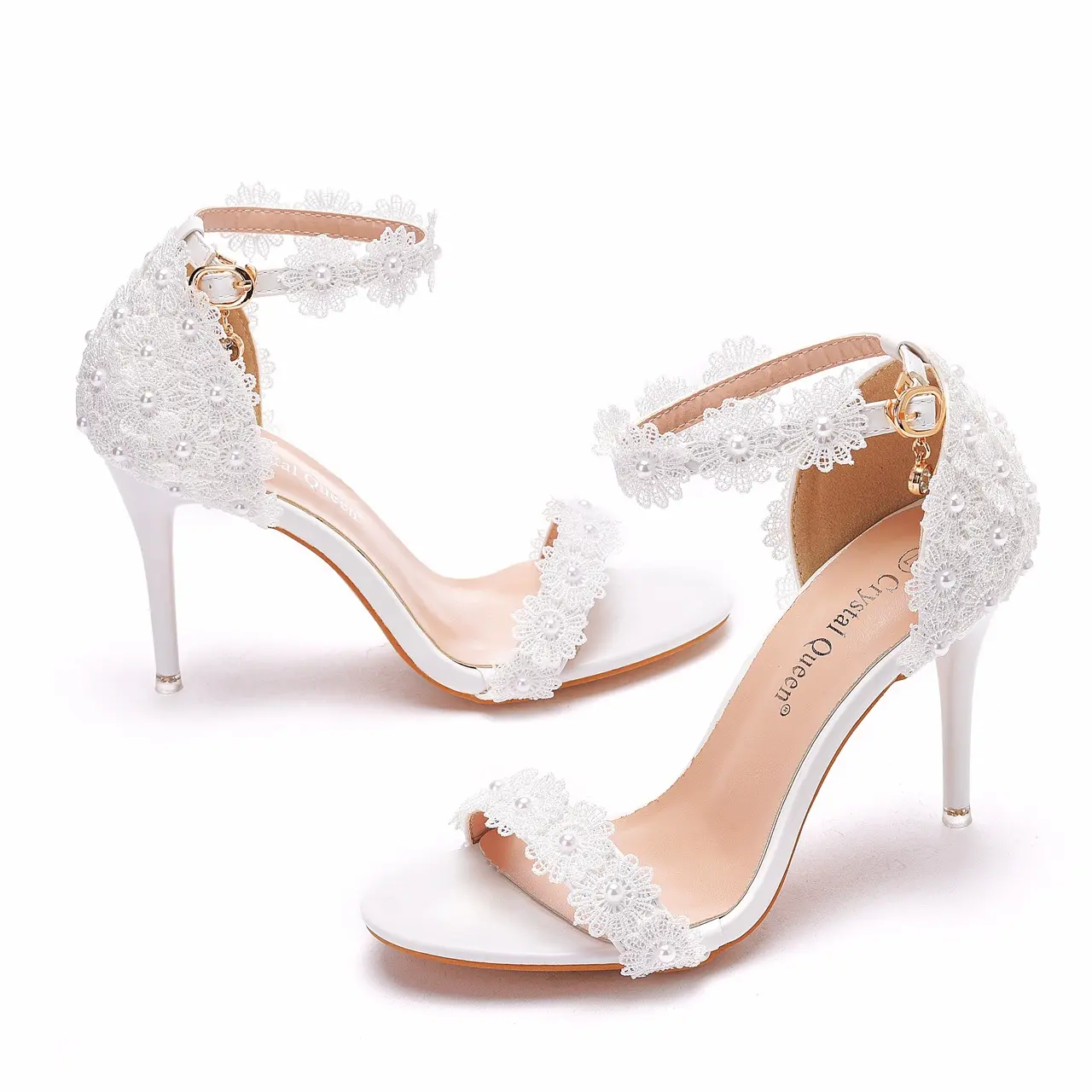 Verão Lace Bridesmaid Sandálias de Salto Alto para As Mulheres Noiva Sapatos De Casamento Toe Rodada Saltos Finos para Banquete Elegante Sandálias Romanas