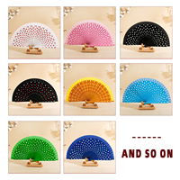 Kipas Tangan Lipat Walnut 23cm, Kipas Kayu Bermotif Polkadot Dua Sisi, Hadiah Pernikahan Wisuda Tari