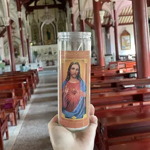 Lilin doa selebriti lilin Kudus 8 inci stoples kaca lilin agama St Jude St Michael V Guadalupe Hati Kudus Yesus En Ti