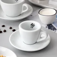 Tazas de café y platillos de porcelana blanca clásica, logotipo personalizado, venta al por mayor