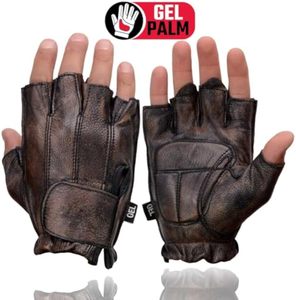 Sarung tangan kulit pria, sarung tangan berkendara luar ruangan bernafas setengah jari tahan lama dapat disesuaikan musim panas - Product Image 6