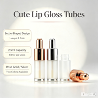 Tube de brillant à lèvres vide en forme de biberon pour la vente en gros, 2,5 ml, or rose/argent, emballage cosmétique