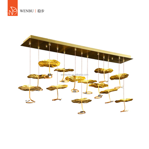 Lustre de luxe Golden Lotus, suspension linéaire en forme de feuille de lotus en bronze antique - Product Image 1