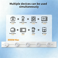 Riel de Alimentación Estándar Europeo de 80 cm con Interruptor de 32 A, 4 Enchufes Alemanes y 1 Enchufe USB A+C para Uso Doméstico