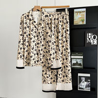 Ensemble de pyjama vintage 2026 pour femme, imprimé floral, manches longues, en coton, vêtements de nuit haut de gamme confortables pour le printemps et l'automne