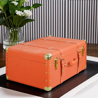 Valise de rangement rétro en cuir PU, style américain créatif antique, avec aluminium et bois, pour vêtements
