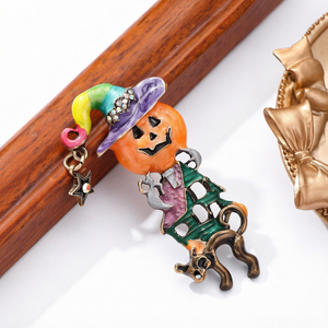Broche de Calabaza de Halloween y Bruja, de Aleación Esmaltada con Pedrería, Pin Vintage, Accesorio de Joyería para Disfraz CAF - Product Image 1